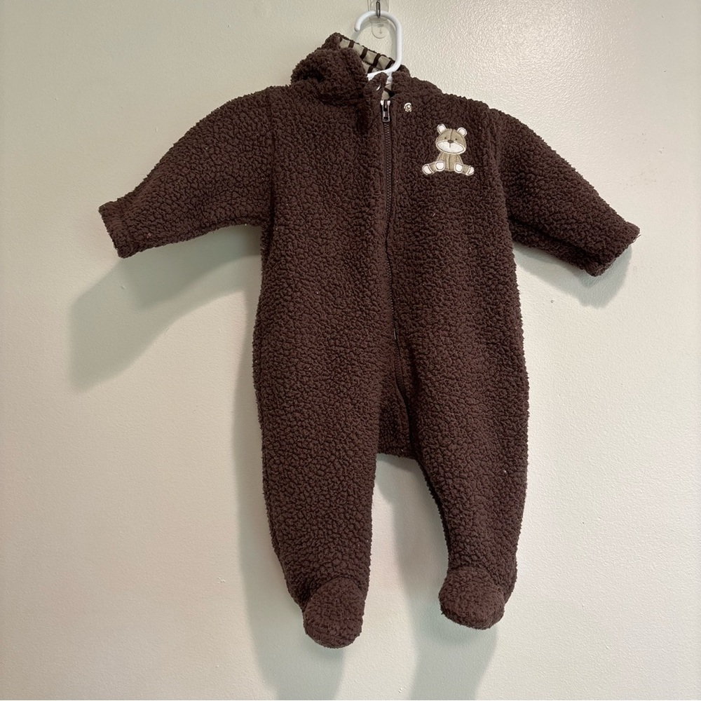 Carters bunting snowsuit Sherpa baby boy bear ear hood 6 months